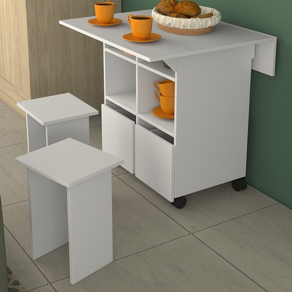 Mesa de Jantar 4 Lugares com Tampo Dobrável Branco B10 - Nova Mobile