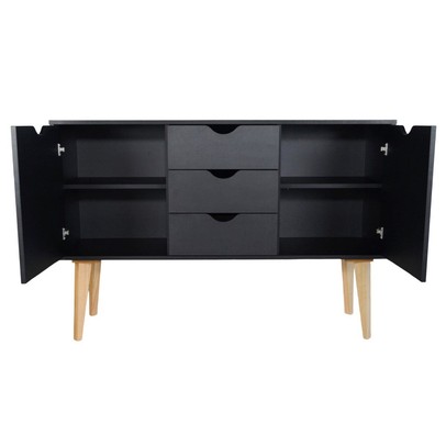 Aparador Retalho 2 Portas 3 Gavetas Preto - Falkk