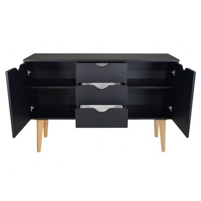 Aparador Retalho 2 Portas 3 Gavetas Preto - Falkk