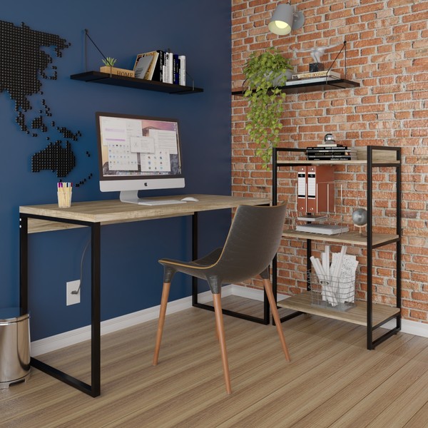 Escritório Completo Appear Mesa e Estante Marrom/Preto - Pnr Móveis