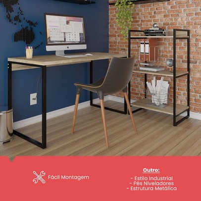Escritório Completo Appear Mesa e Estante Marrom/Preto - Pnr Móveis