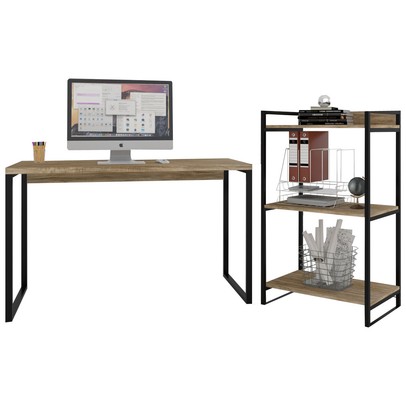 Escritório Completo Appear Mesa e Estante Marrom/Preto - Pnr Móveis