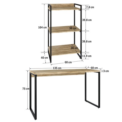 Escritório Completo Appear Mesa e Estante Marrom/Preto - Pnr Móveis