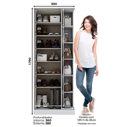 Sapateira Jhully 1 Porta com Espelho Branco Hp - Bci Móveis