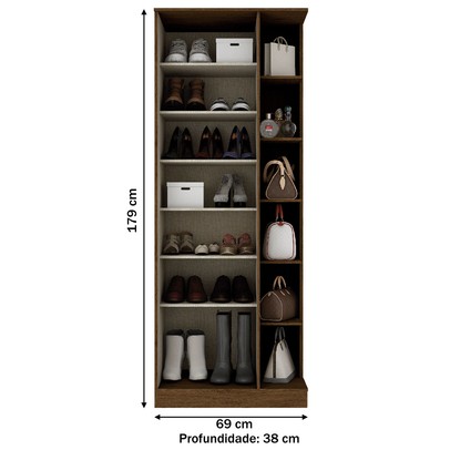 Sapateira Jhully 1 Porta com Espelho Castanho Hp - Bci Móveis