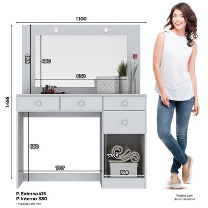 Penteadeira Geisy 1 Porta 4 Gavetas Branco Hp - Bci Móveis