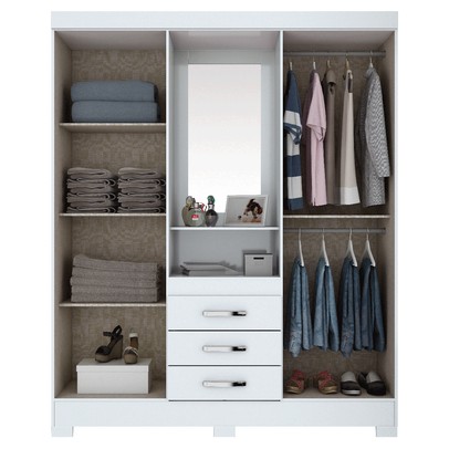 Guarda-Roupa Casal Catedral 4 Portas 3 Gavetas Flex Branco/Rosa - Bci Móveis
