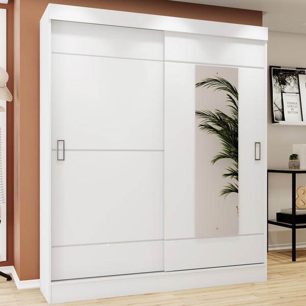 Guarda-Roupa Solteiro Pablo 2 Portas 2 Gavetas Branco/Rosa Chá - Bci Móveis