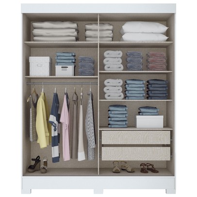 Guarda-Roupa Solteiro Pablo 2 Portas 2 Gavetas Branco/Rosa Chá - Bci Móveis