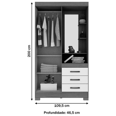 Guarda-Roupa Solteiro Peter 2 Portas 3 Gavetas Flex Branco/Rosa Chá - Bci Móveis