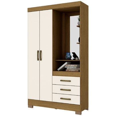 Guarda-Roupa Solteiro Peter 2 Portas 3 Gavetas Nature/Off White - Bci Móveis