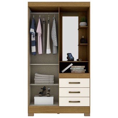 Guarda-Roupa Solteiro Peter 2 Portas 3 Gavetas Nature/Off White - Bci Móveis