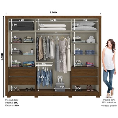 Guarda-Roupa Casal Cairo 2 Portas 4 Gavetas Castanho Hp - Bci Móveis