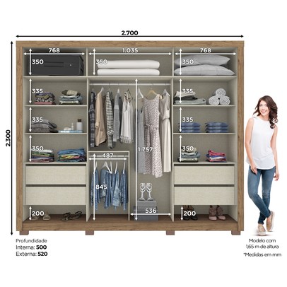 Guarda-Roupa Casal Cairo Plus 2 Portas 4 Gavetas Rústico/Off White - Bci Móveis