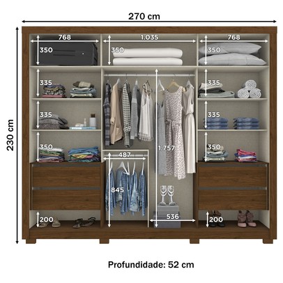 Guarda-Roupa Casal Cairo Plus 2 Portas 4 Gavetas Castanho Hp - Bci Móveis
