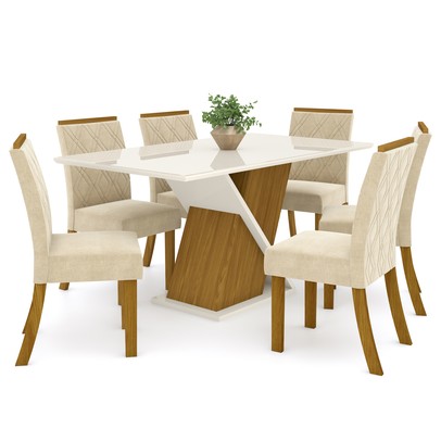 Mesa de Jantar 6 Lugares Carol Nature/Off White/Linho - Bci Móveis