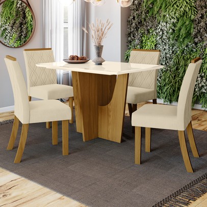 Mesa de Jantar 4 Lugares Denise Nature/Off White/Linho - Bci Móveis