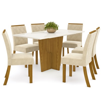 Mesa de Jantar 6 Lugares Denise Nature/Off White/Linho - Bci Móveis