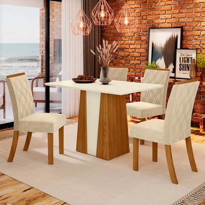 Mesa de Jantar 4 Lugares Keltin Nature/Off White/Linho - Bci Móveis