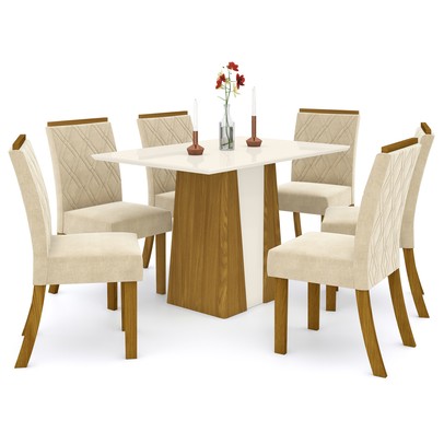 Mesa de Jantar 6 Lugares Keltin Nature/Off Whitte/Linho - Bci Móveis