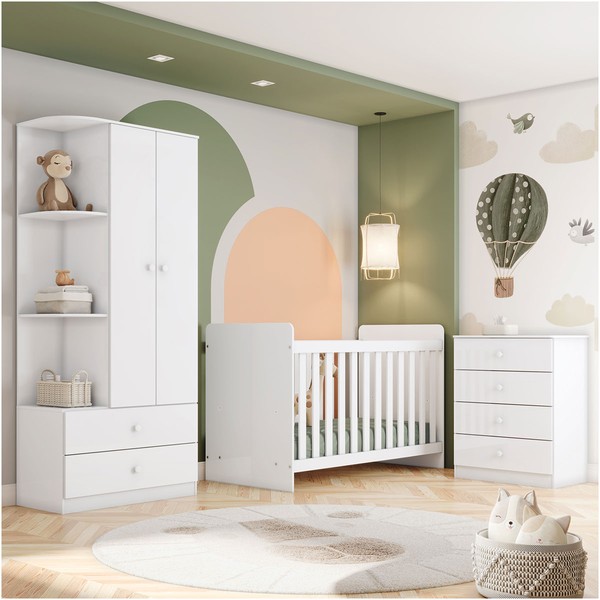 Quarto de Bebê Completo Thaiany 2 Portas 6 Gavetas Ie02 Branco - Bci Móveis