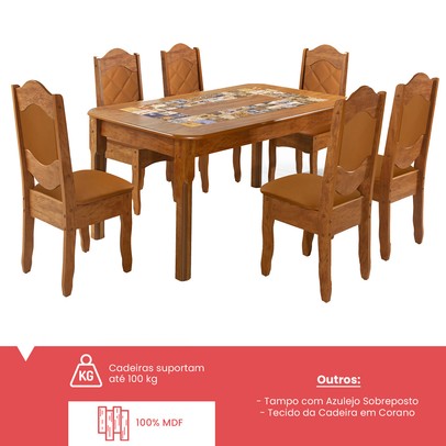 Mesa de Jantar 6 Lugares Imperial Rústico/Canela - Art Panta