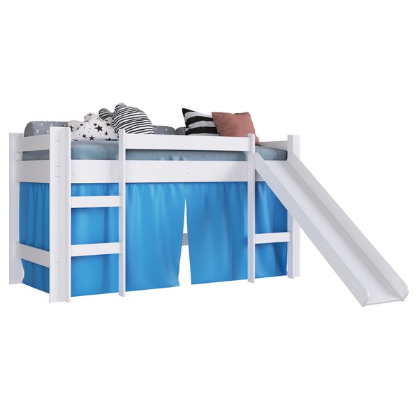 Cama Infantil com Escorregador e Cabaninha Bb1000 Branco/Azul - Completa Móveis