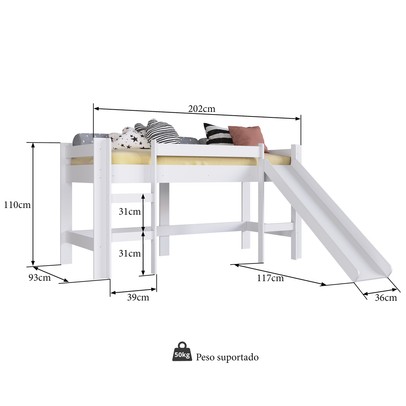 Cama Infantil com Escorregador Bb1001 Branco - Completa Móveis