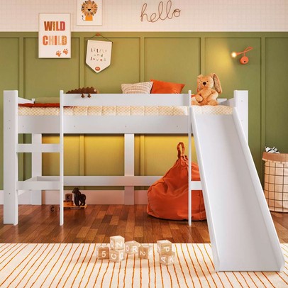 Cama Infantil com Escorregador Bb1001 Branco - Completa Móveis