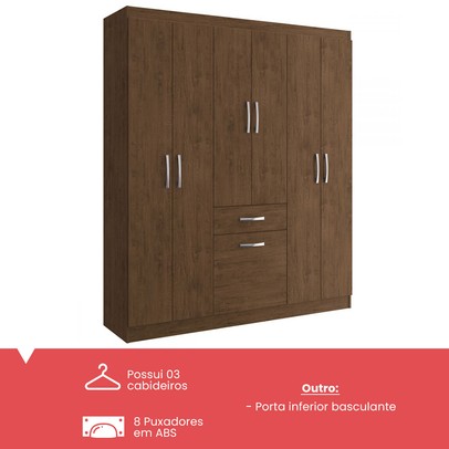 Guarda-Roupa Casal Marbella 6 Portas 2 Gavetas 5806 Amarula - Doripel