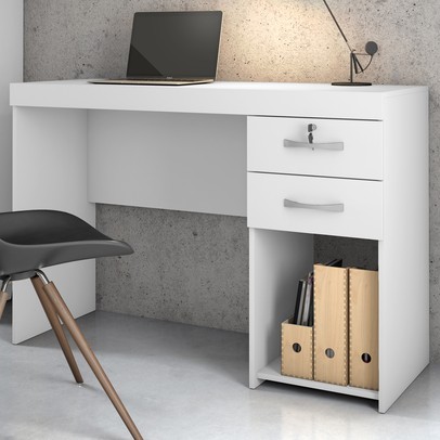 Mesa para Escritório Iara 2 Gavetas com Chave Branco - Jcm Móveis
