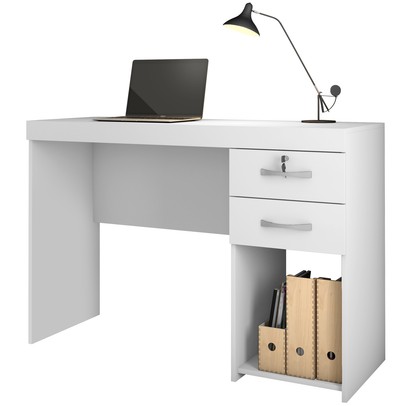 Mesa para Escritório Iara 2 Gavetas com Chave Branco - Jcm Móveis