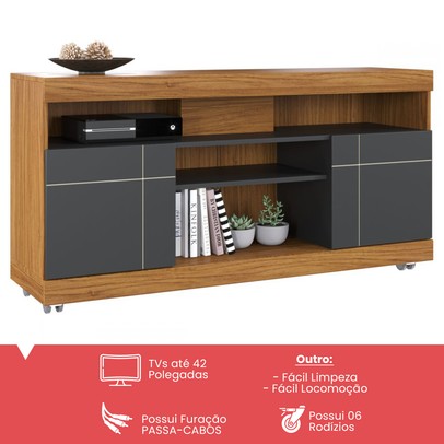 Rack para TV Até 42 Polegadas 2 Portas Yara Noce Milano/Preto Fosco - Colibri