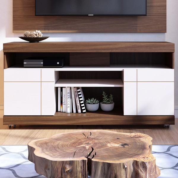 Rack para TV Até 42 Polegadas 2 Portas Yara Nogueira Real/Off White - Colibri