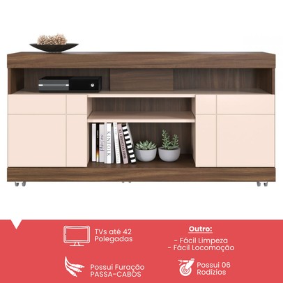Rack para TV Até 42 Polegadas 2 Portas Yara Nogueira Real/Off White - Colibri