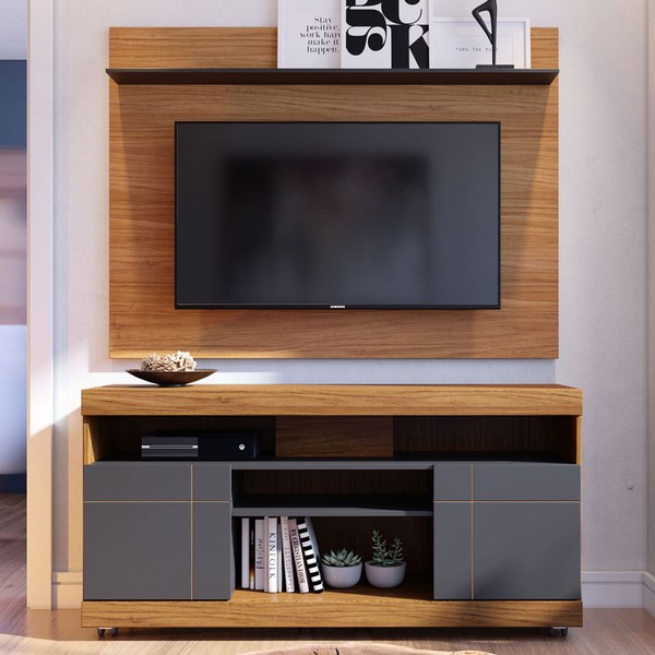 Rack com Painel para TV Até 55 Polegadas 2 Portas Bp Noce Milano/Preto Fosco - Colibri