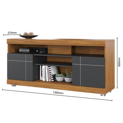 Rack com Painel para TV Até 55 Polegadas 2 Portas Bp Noce Milano/Preto Fosco - Colibri