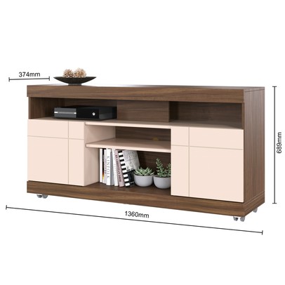 Rack com Painel para TV Até 55 Polegadas 2 Portas Bp Nogueira Real/Off White - Colibri