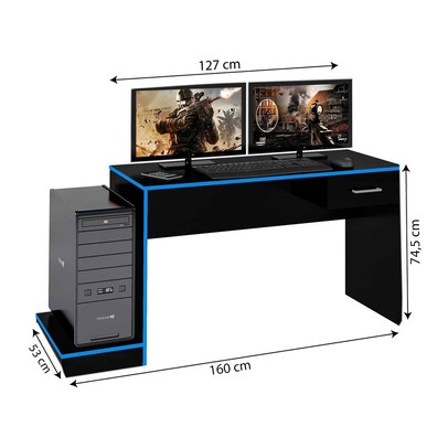 Mesa Gamer Sirius 1 Gaveta Preto/Azul - Artely
