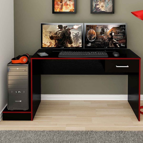 Mesa Gamer Sirius 1 Gaveta Preto/Vermelho - Artely