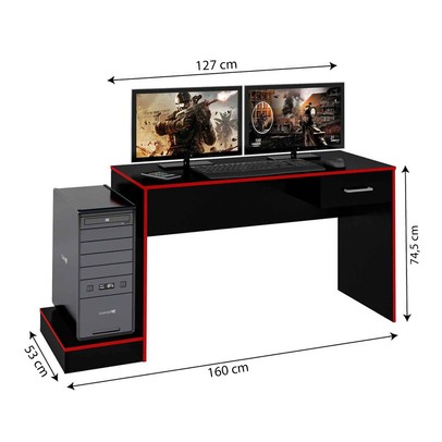Mesa Gamer Sirius 1 Gaveta Preto/Vermelho - Artely