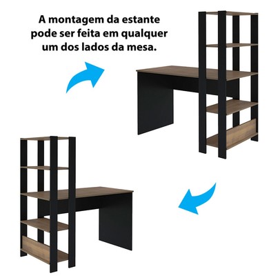 Mesa Escrivaninha Match 3 Prateleiras Pinho/Preto - Artely