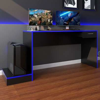 Mesa Gamer Stone Ideal para 2 Monitores Preto/Azul - Pnr Móveis