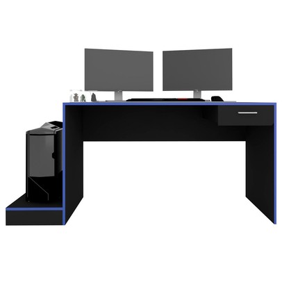 Mesa Gamer Stone Ideal para 2 Monitores Preto/Azul - Pnr Móveis