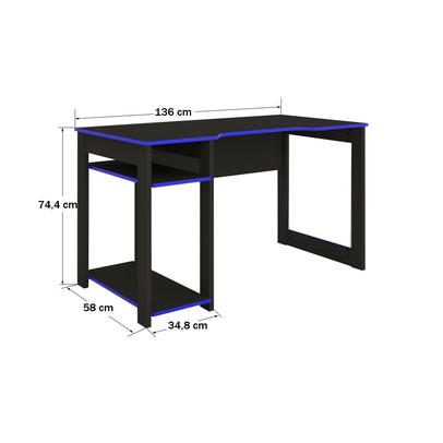 Mesa Gamer Dark para 3 Monitores Preto/Azul - Pnr Móveis