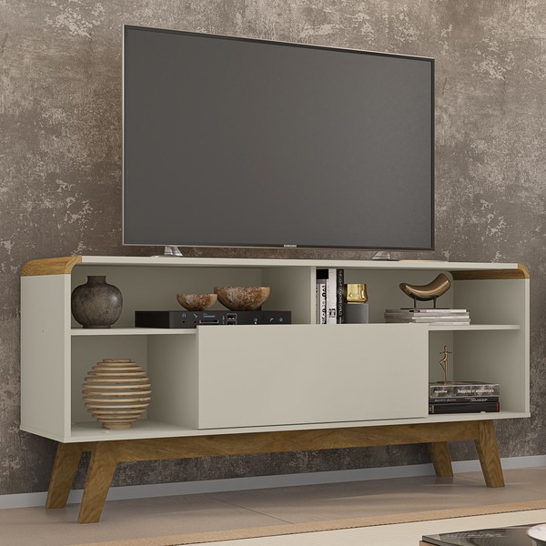 Rack para TV Até 55 Polegadas Lazuli 1 Porta Off White - Bechara Móveis