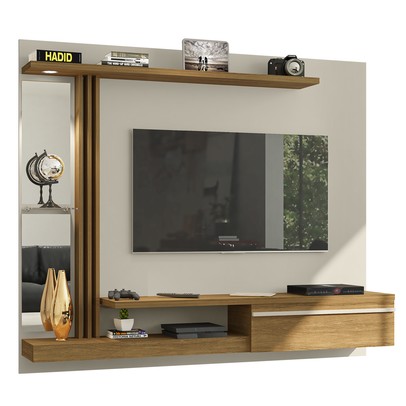 Painel para TV Até 55 Polegadas com Led Denver 1 Porta Off White/Cinamomo - Bechara Móveis