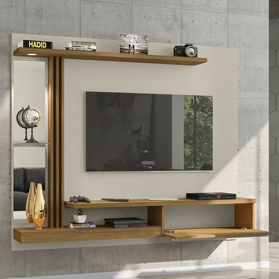 Painel para TV Até 55 Polegadas com Led Denver 1 Porta Off White/Cinamomo - Bechara Móveis