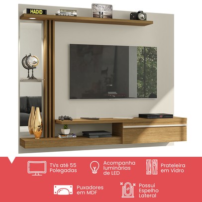 Painel para TV Até 55 Polegadas com Led Denver 1 Porta Off White/Cinamomo - Bechara Móveis
