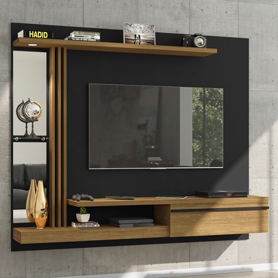 Painel para TV Até 55 Polegadas com Led Denver Preto Fosco/Cinamomo - Bechara